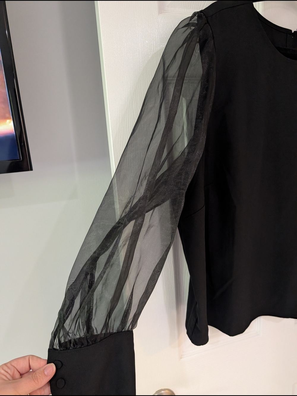 Eloquii Black Sheer Puff Long Sleeve Blouse in Size 22 - Picture 6 of 11